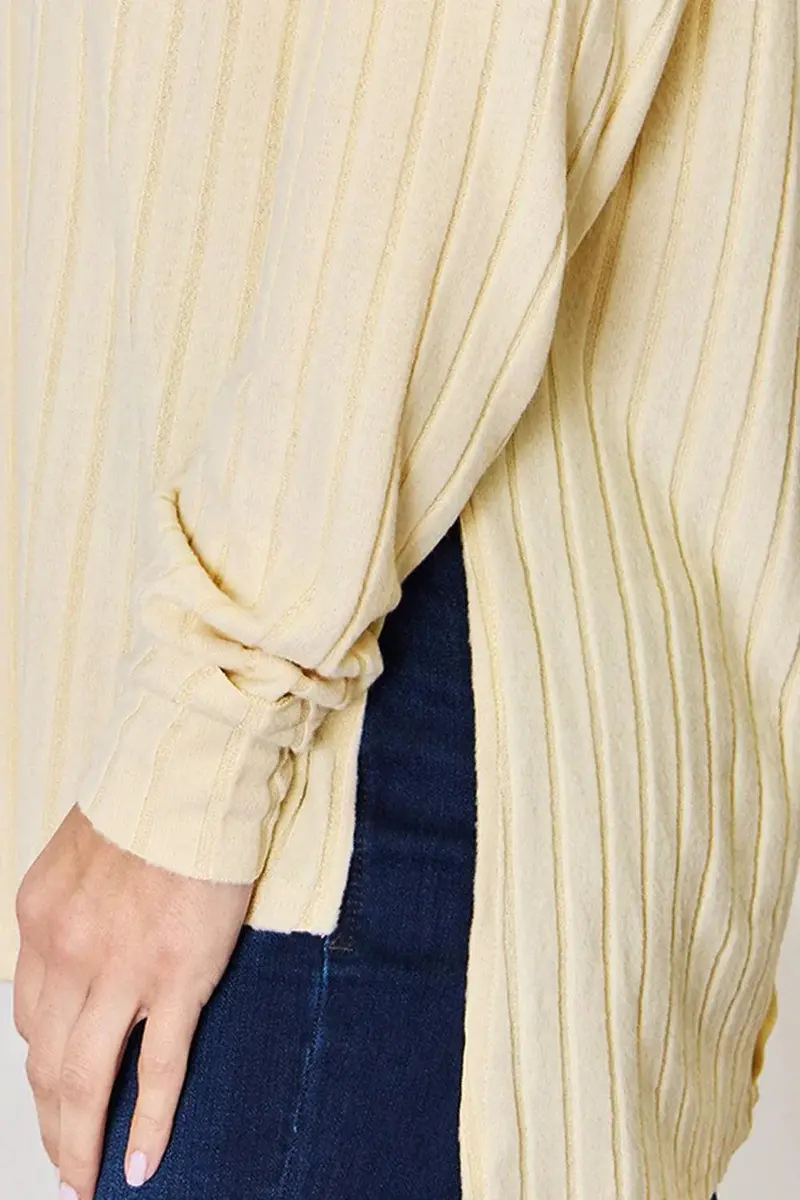 Ribbed Round Neck Slit T-Shirt 16