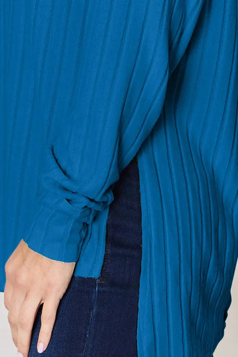 Ribbed Round Neck Slit T-Shirt 20