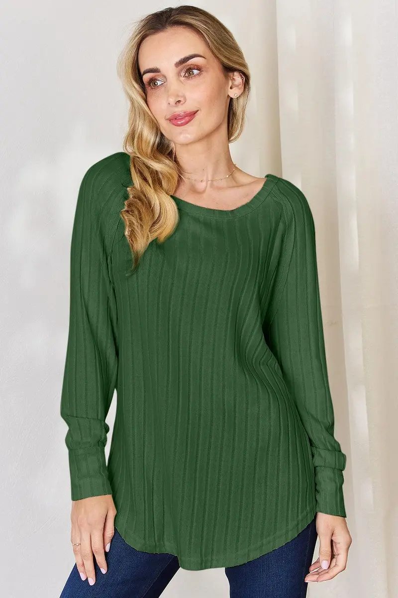 Ribbed Round Neck Slit T-Shirt 7