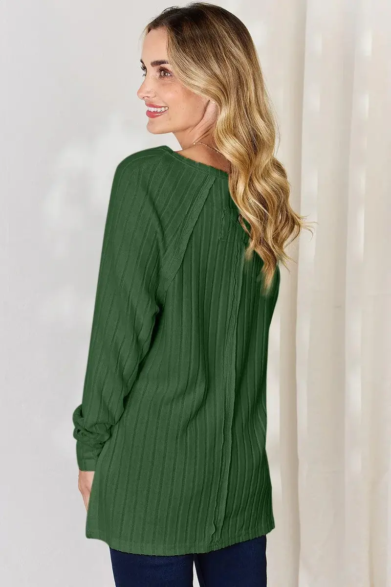 Ribbed Round Neck Slit T-Shirt 7