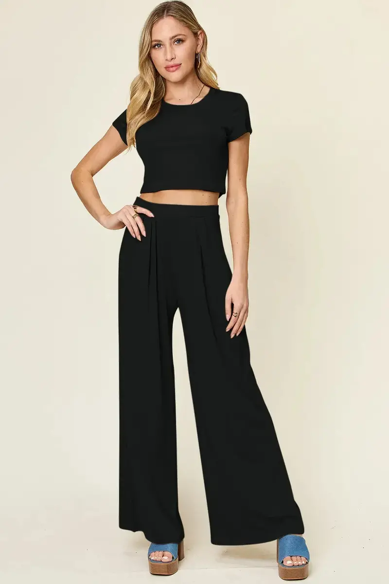 Round Neck Top And Pants Set 1