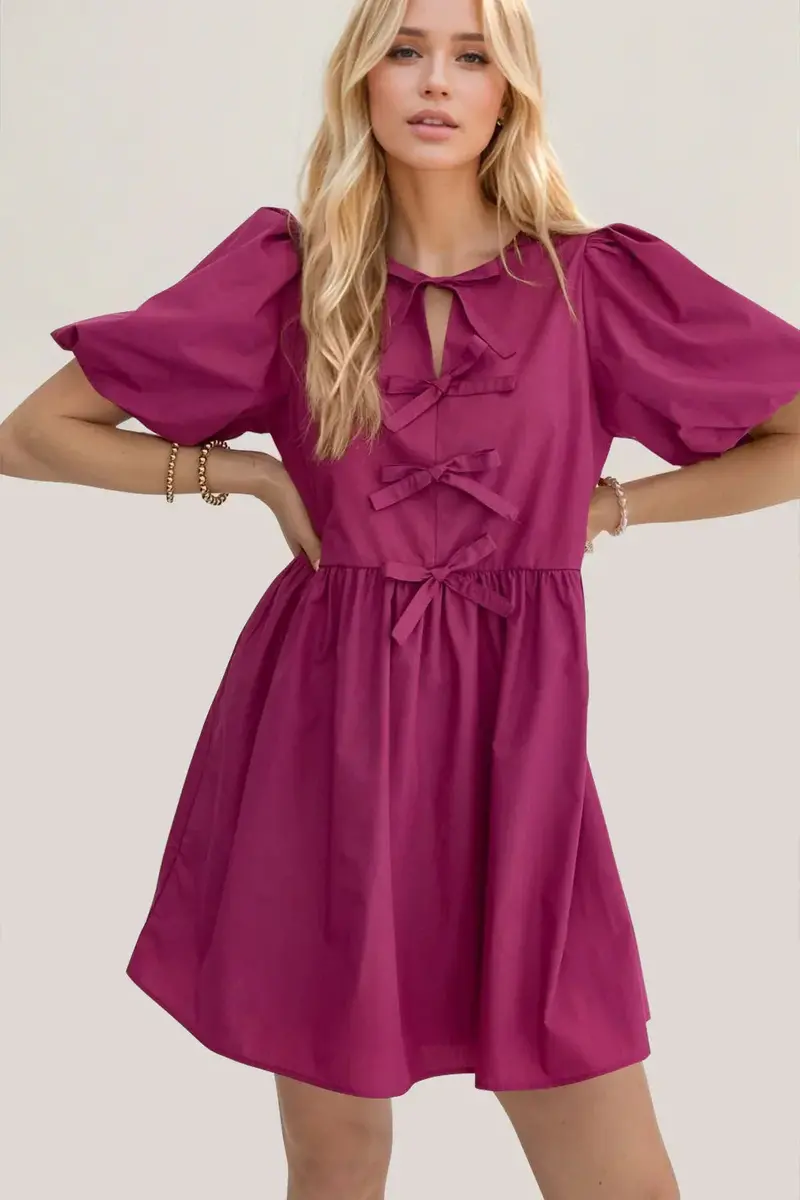 Ruched Puff Sleeve Mini Dress 1