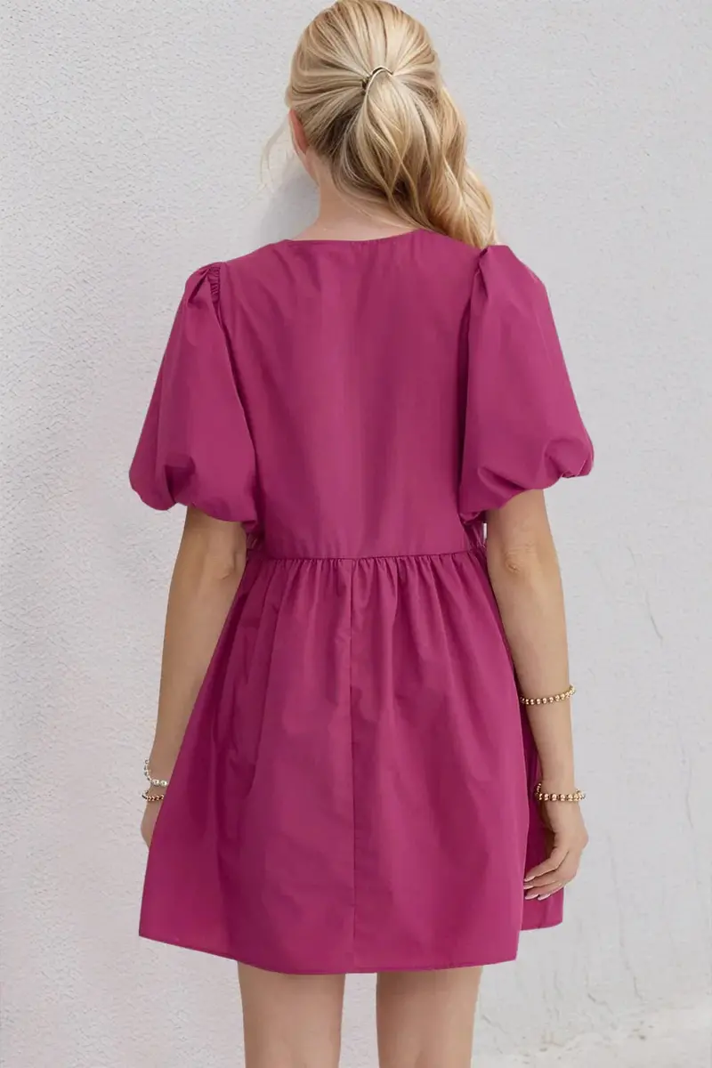 Ruched Puff Sleeve Mini Dress 2