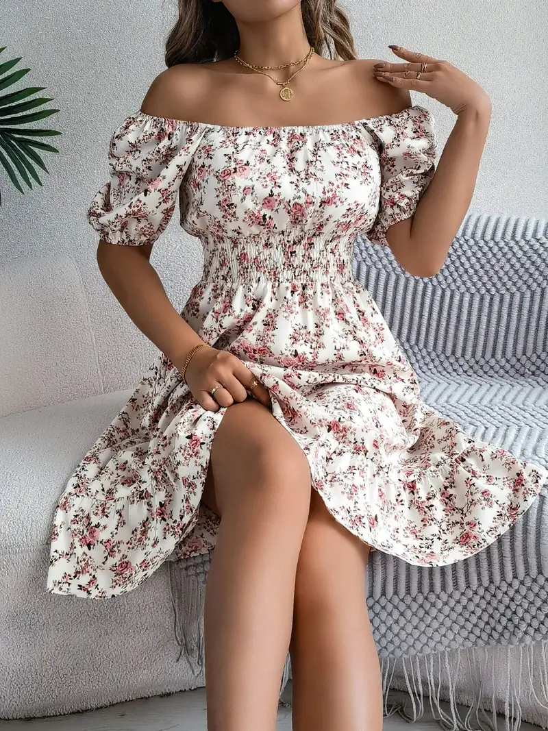 Ruffled Hem Floral Puff Sleeve Dress 17