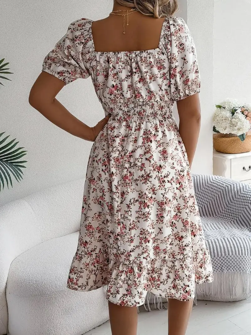 Ruffled Hem Floral Puff Sleeve Dress 18