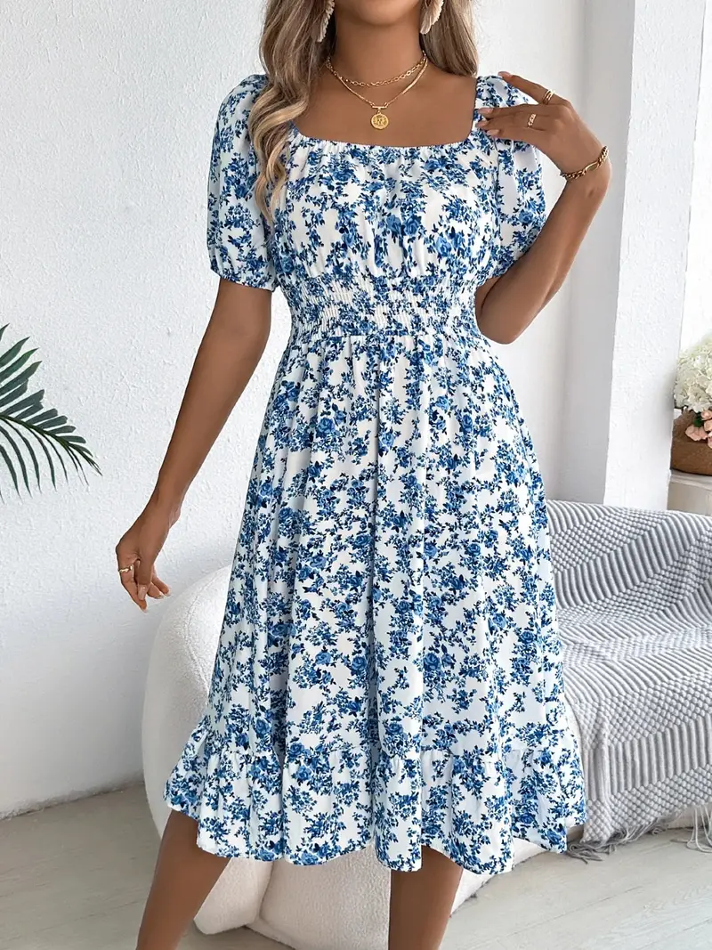 Ruffled Hem Floral Puff Sleeve Dress 2
