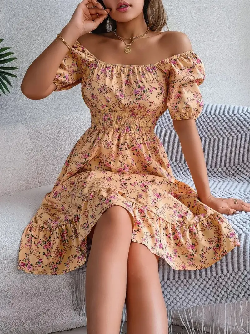 Ruffled Hem Floral Puff Sleeve Dress 21