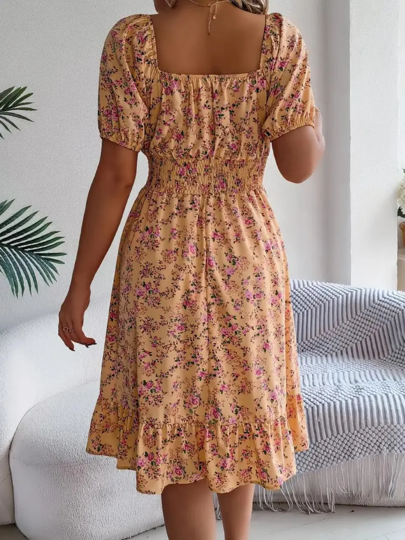 Ruffled Hem Floral Puff Sleeve Dress 23