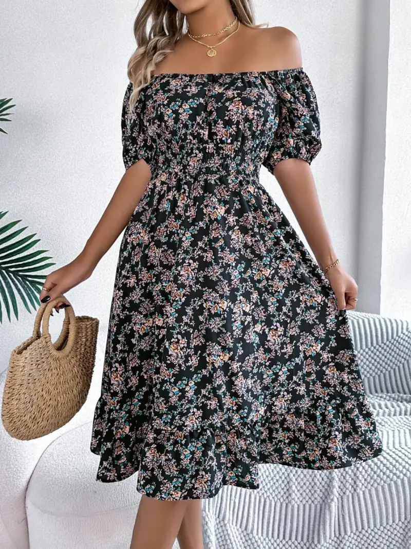Ruffled Hem Floral Puff Sleeve Dress 6