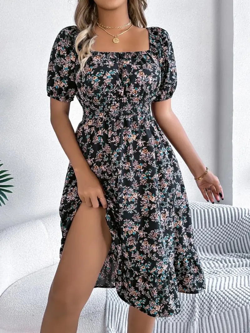 Ruffled Hem Floral Puff Sleeve Dress 7