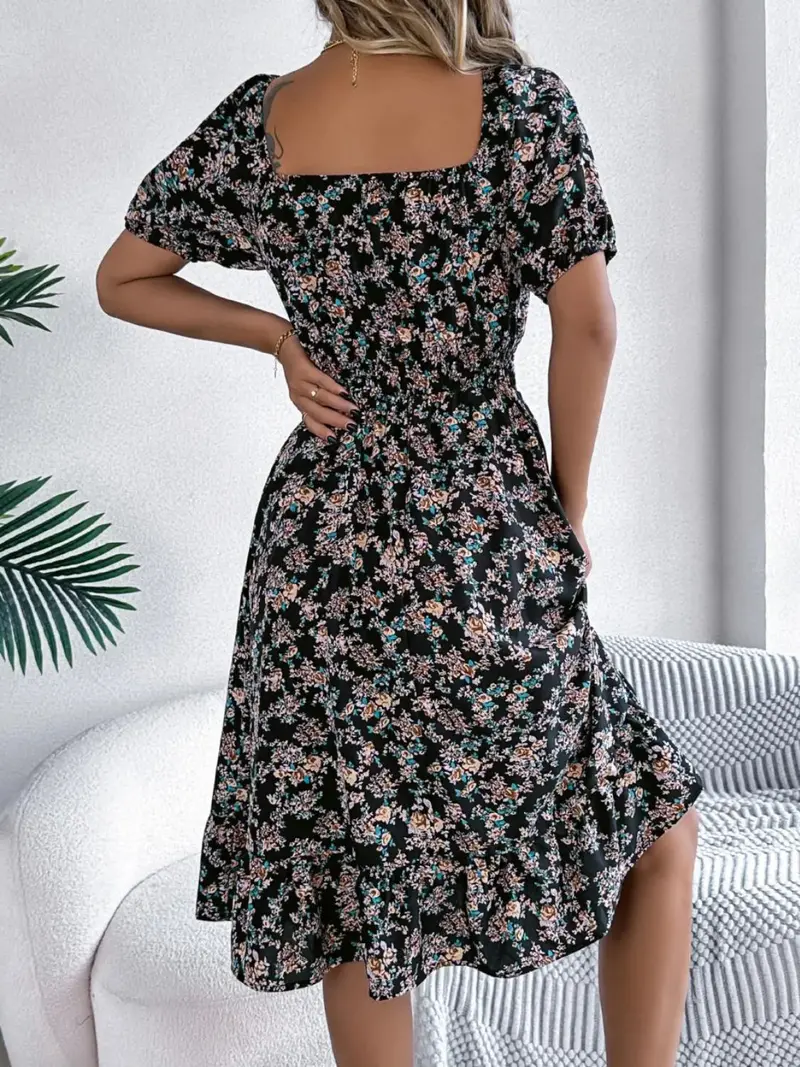 Ruffled Hem Floral Puff Sleeve Dress 8