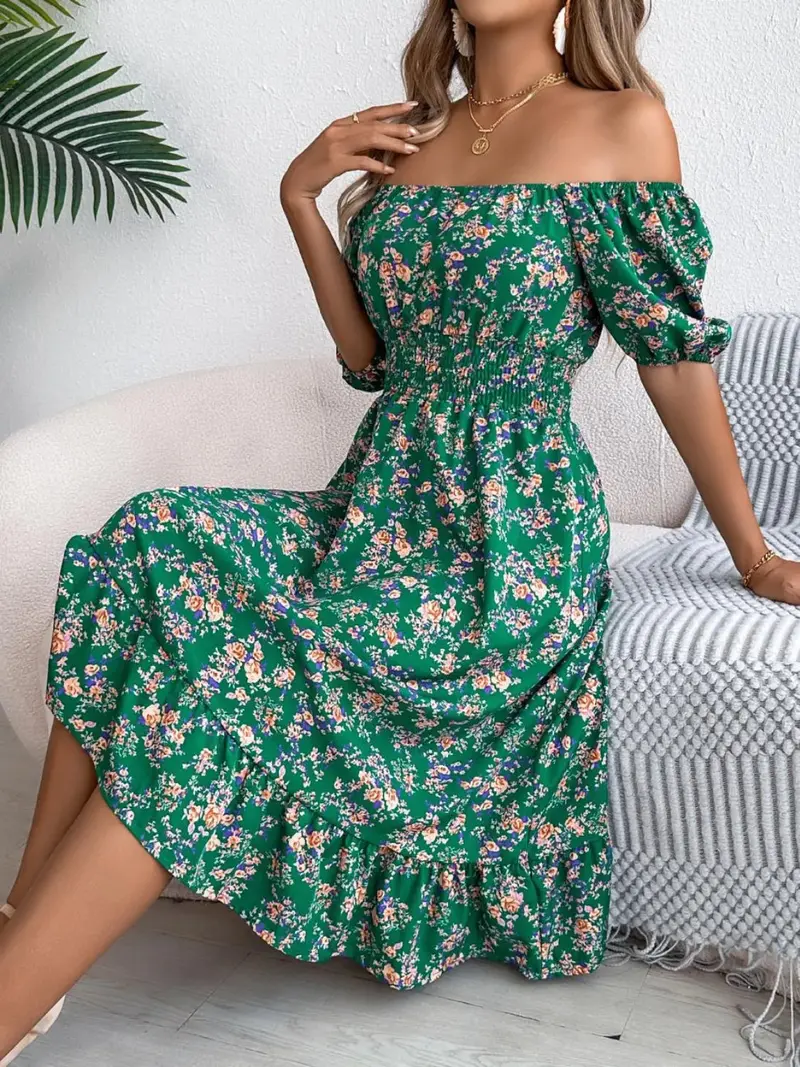 Ruffled Hem Floral Puff Sleeve Dress 9