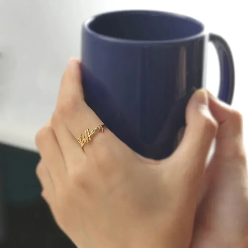 S925 Silver Fashion Simple Customizable Letter Ring 4