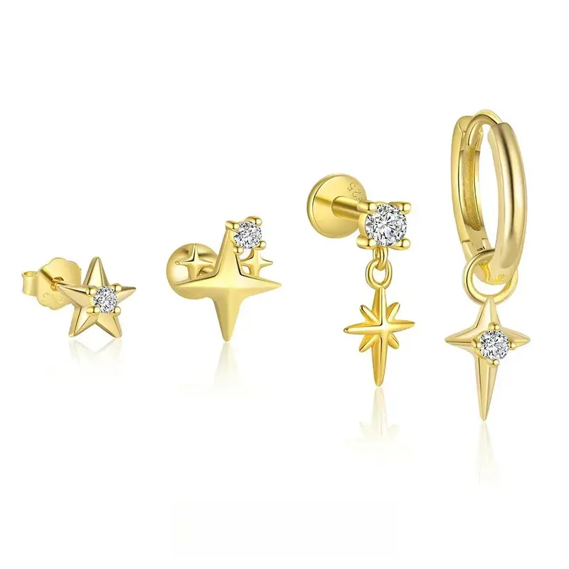 S925 Silver Starburst Stud Earrings With Diamonds. 1