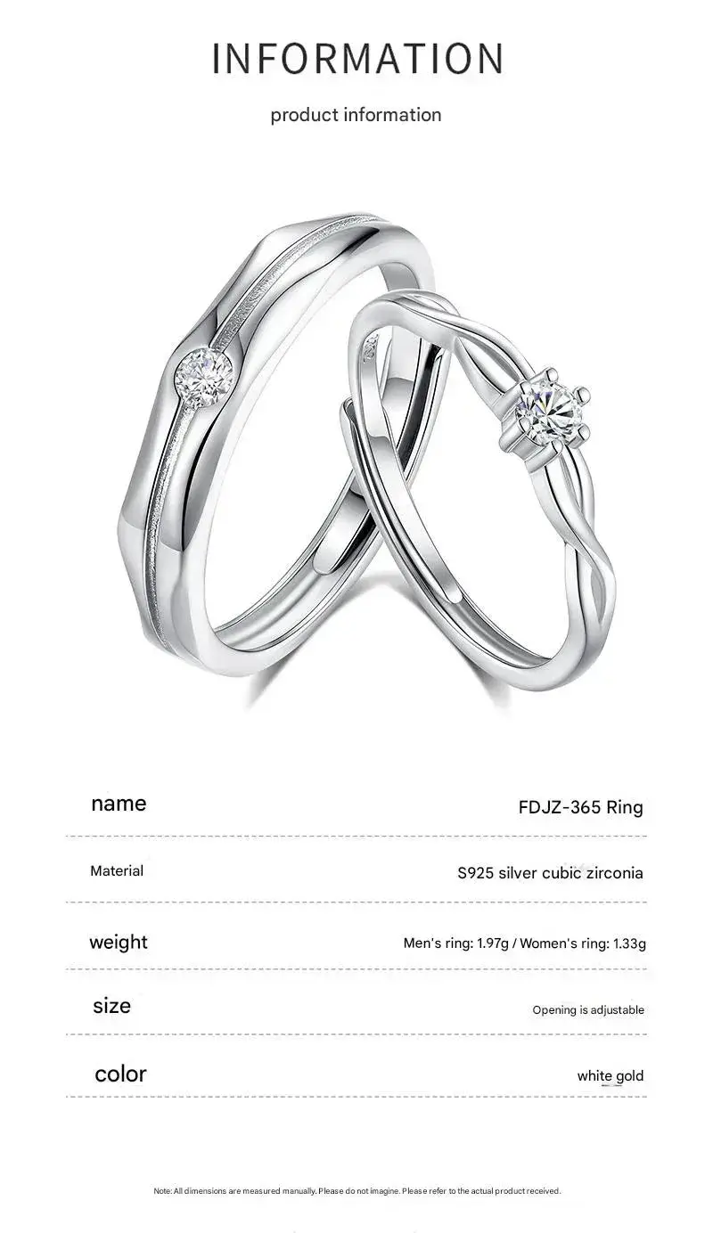 S925 Sterling Silver Couple Engagement Ring 3