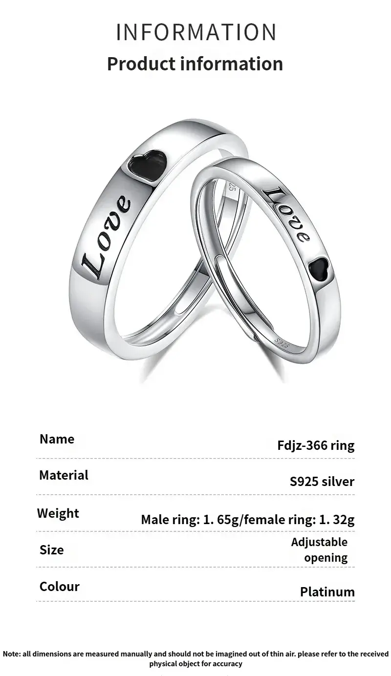 S925 Sterling Silver Love Couple Ring 2