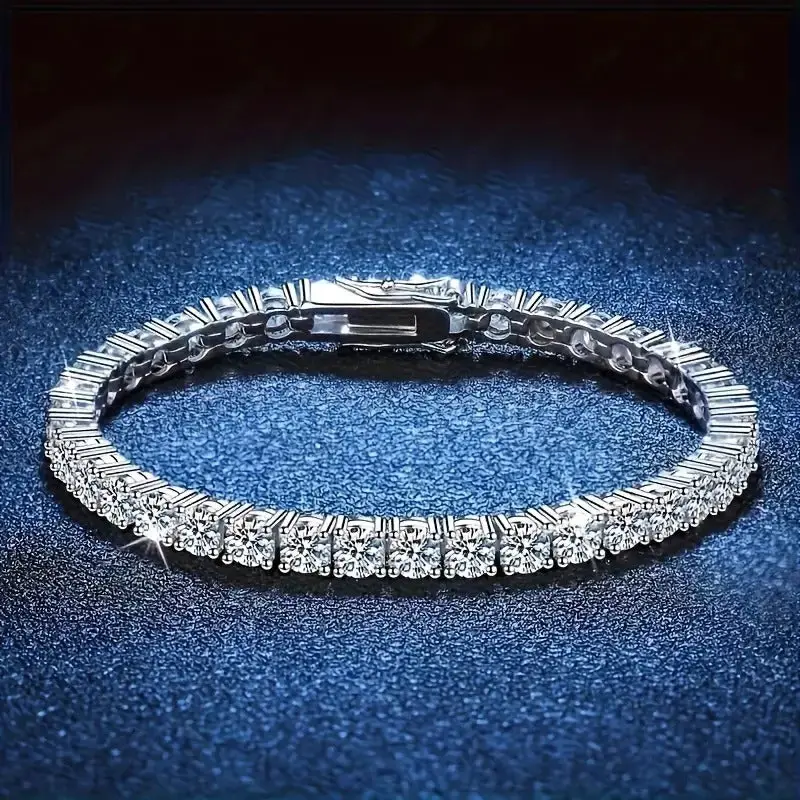 S925 Sterling Silver Plated, Fully Encrusted With Sparkling Rhinestones, Tennis Chain. 1