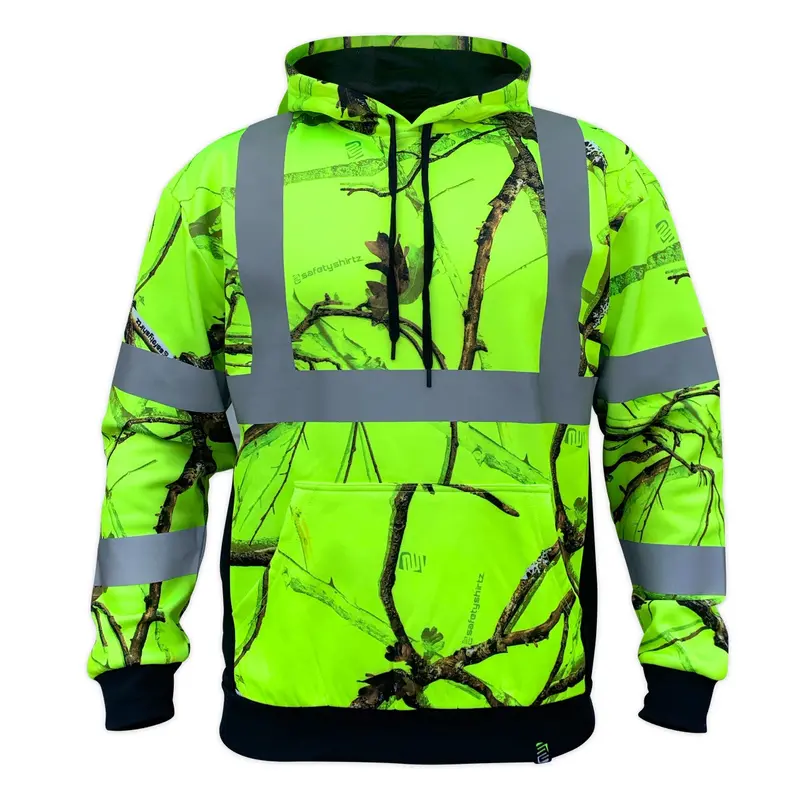 Safetyshirtz Ss360° Backwoods Camo Yellow (Safety Green) Class 3 Type-R Reflective Safety Hoodie 1
