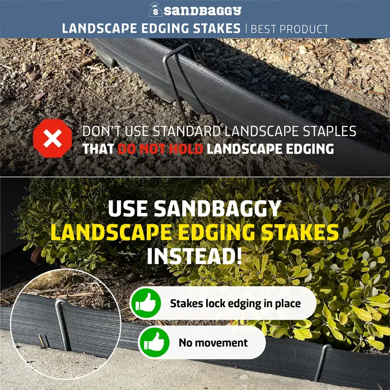 Sandbaggy 10-Inch Steel Landscape Edging Stakes Staples | Sturdier Than Plastic | Works For All Landscape Edging Brands Such As Dimex & Easy Flex 4