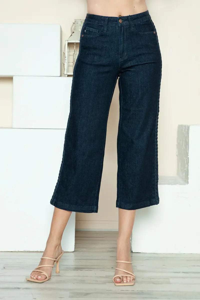 Seam Braid Detail Crop Wide Leg Judy Blue Jeans 1