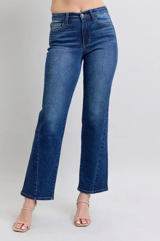 Seam Detail Straight Judy Blue Jeans With Pockets 1
