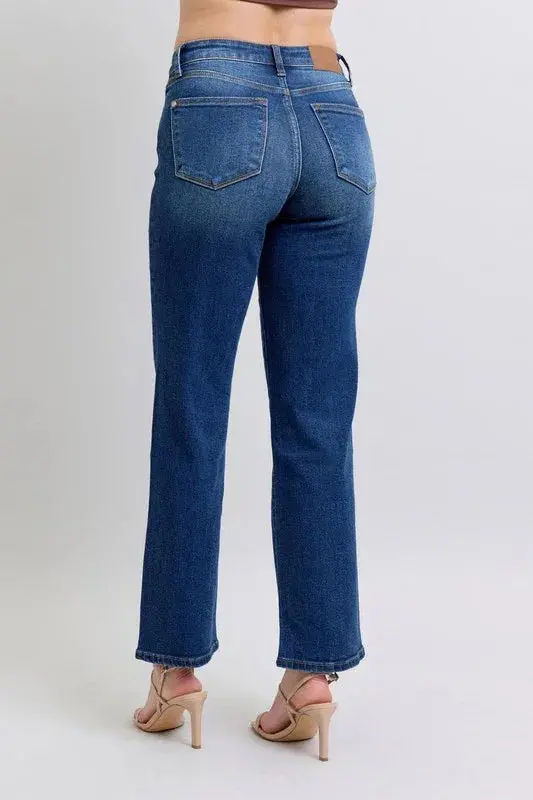 Seam Detail Straight Judy Blue Jeans With Pockets 2