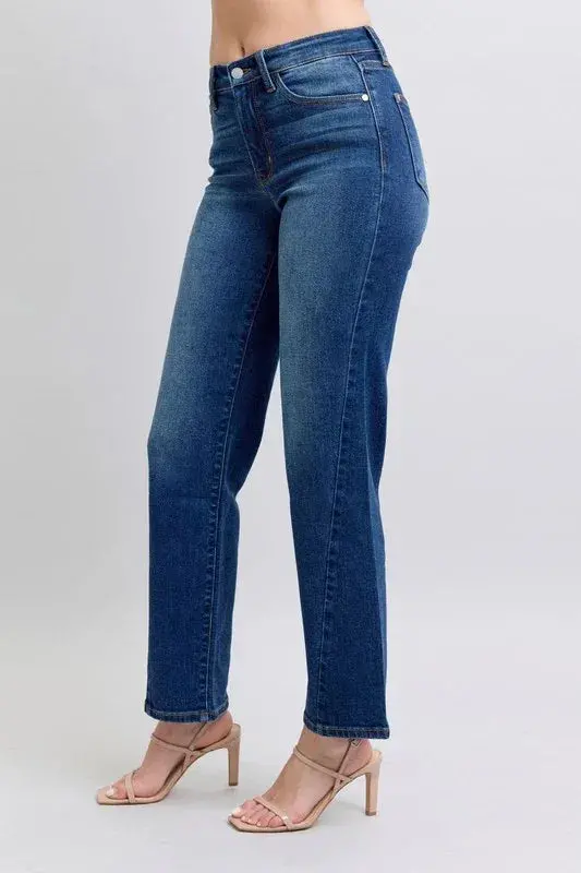 Seam Detail Straight Judy Blue Jeans With Pockets 5