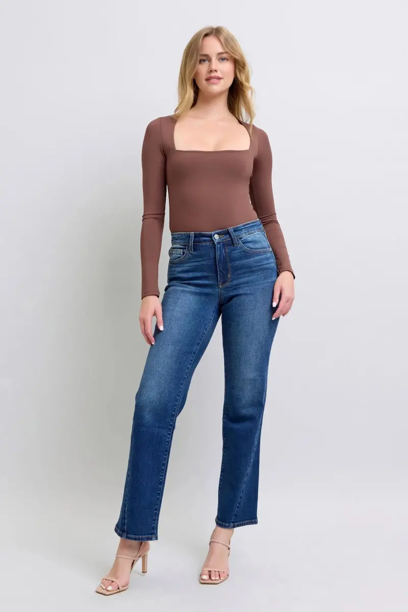 Seam Detail Straight Judy Blue Jeans With Pockets 6