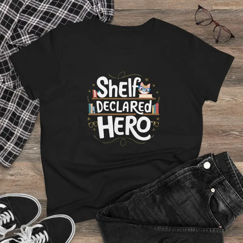 Self Declared Hero Book Lovers Cotton Women T-Shirt 3