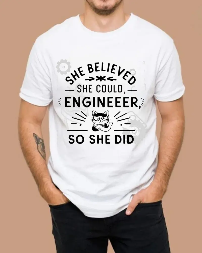 She Belive She Could Engineer Cotton T-Shirt 4