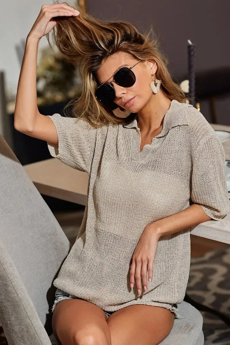 Short Sleeve Collared Knit Top 3