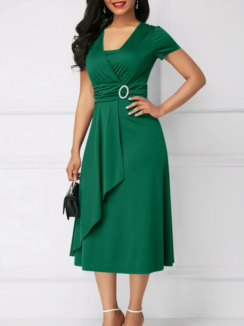 Short Sleeve Midi Wrap Dress With Belt Detail 1