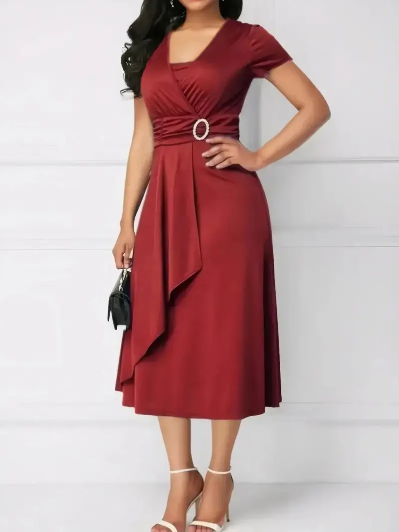Short Sleeve Midi Wrap Dress With Belt Detail 11