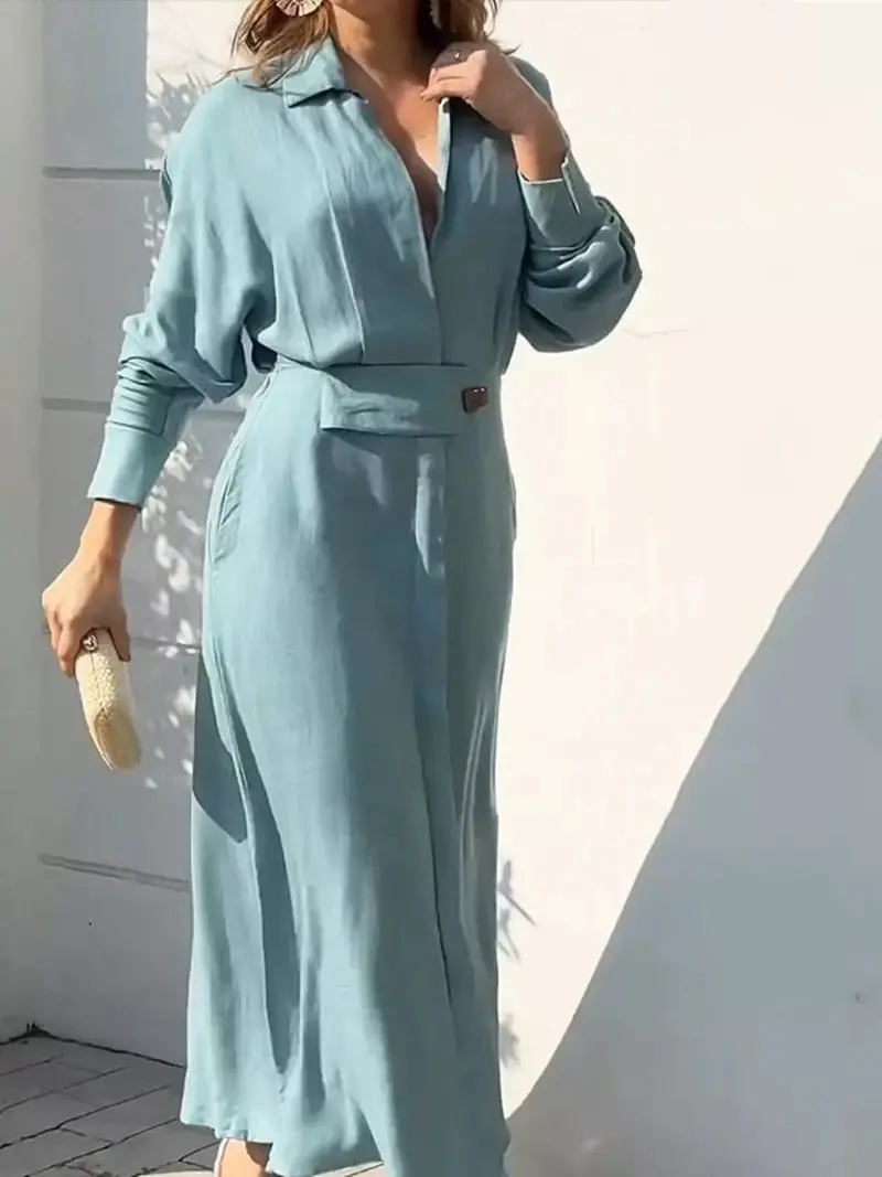 Side Slit Long Sleeve Shirt Dress 1