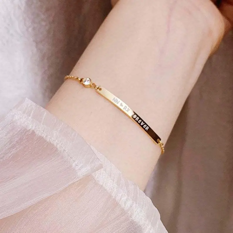 Simple Atmospheric Rectangular Brand Can Be Customized Name Design All-Match Bracelet 2