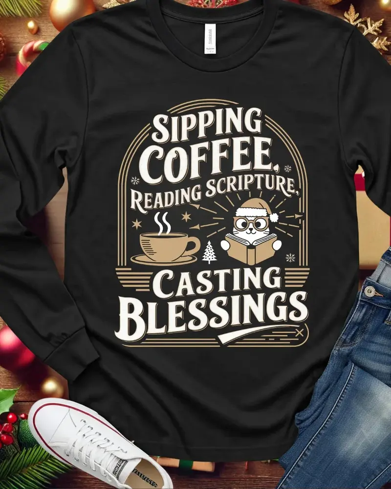 Sipping Scriptures Cotton Long Sleeve Tshirt 1