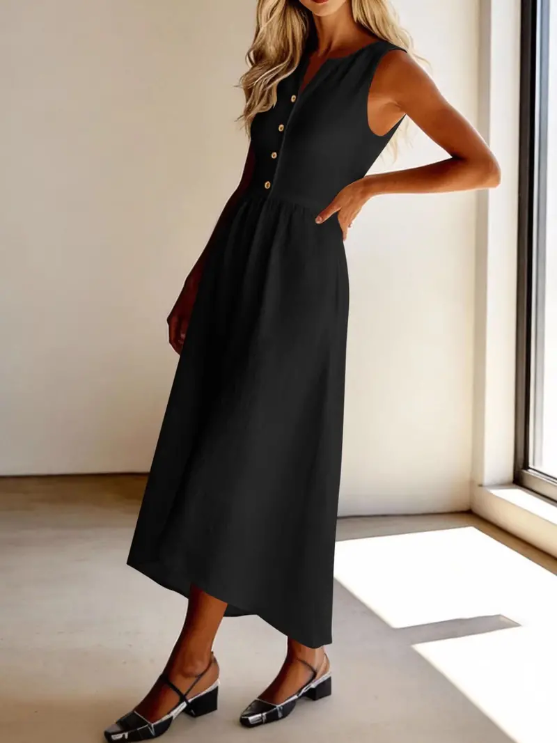 Sleeveless Button Front Flowy Midi Dress 10