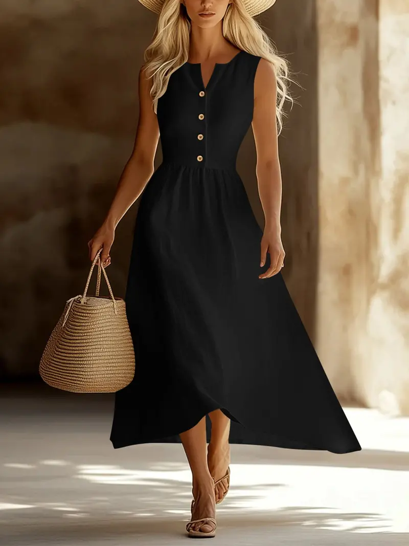 Sleeveless Button Front Flowy Midi Dress 11