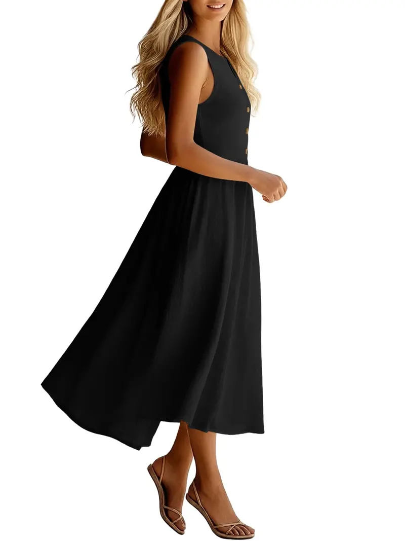 Sleeveless Button Front Flowy Midi Dress 11