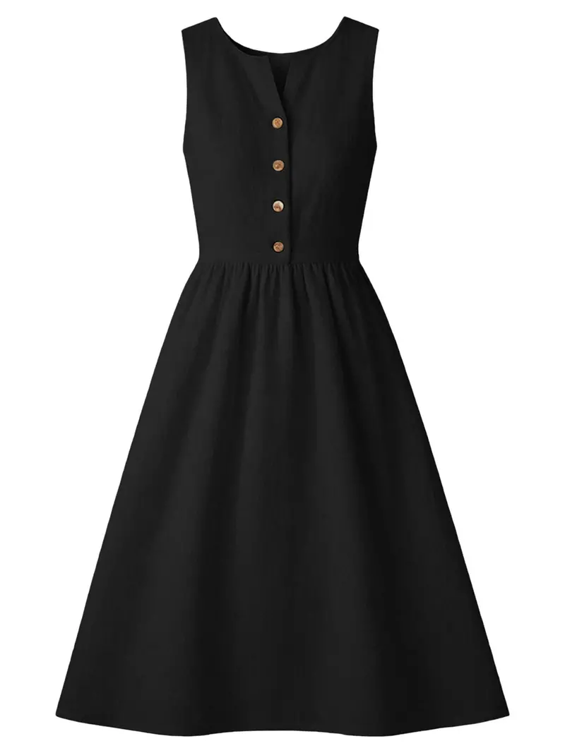Sleeveless Button Front Flowy Midi Dress 12