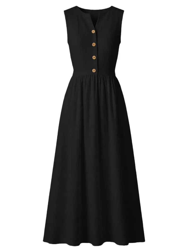 Sleeveless Button Front Flowy Midi Dress 13