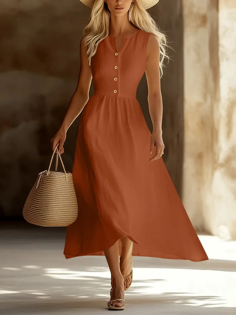 Sleeveless Button Front Flowy Midi Dress 16