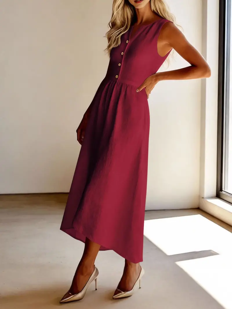 Sleeveless Button Front Flowy Midi Dress 17