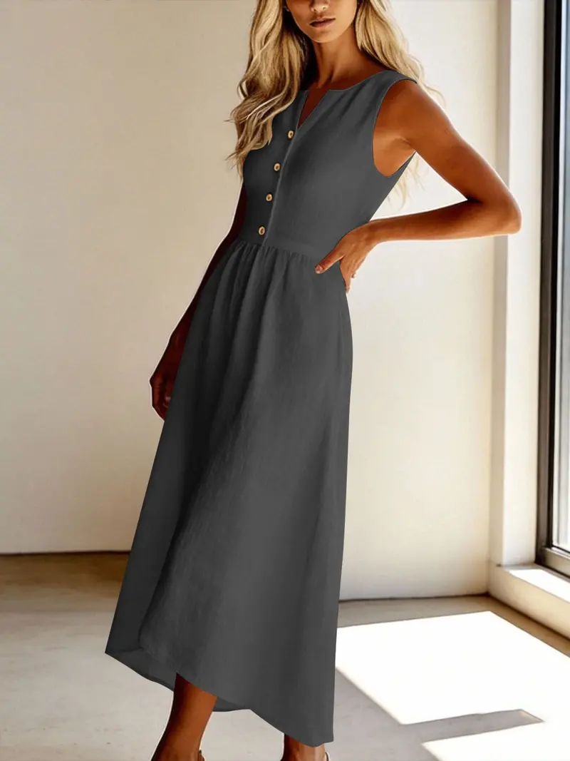 Sleeveless Button Front Flowy Midi Dress 19