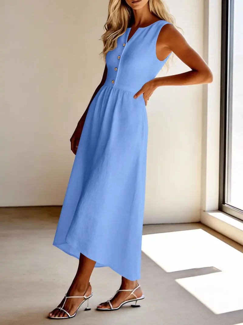 Sleeveless Button Front Flowy Midi Dress 3