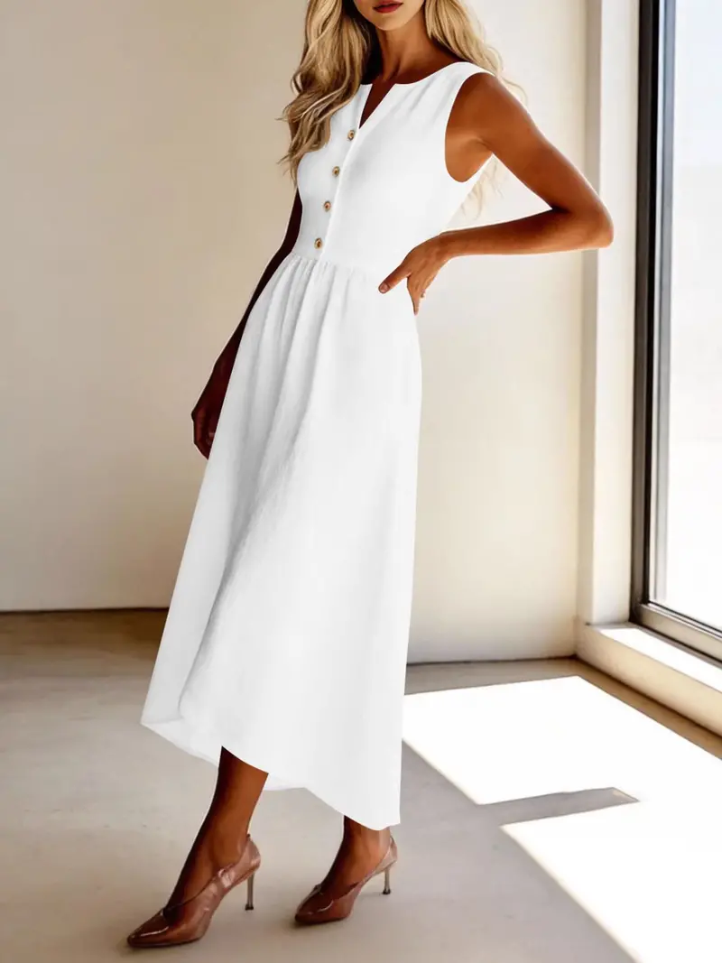 Sleeveless Button Front Flowy Midi Dress 5
