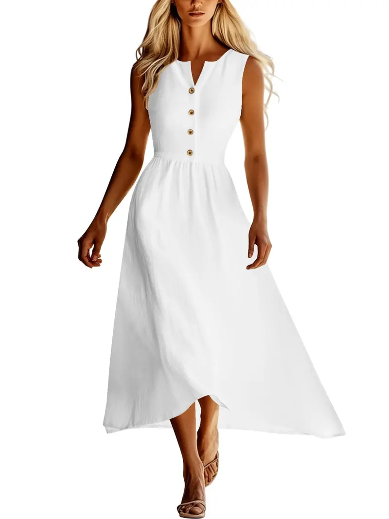 Sleeveless Button Front Flowy Midi Dress 6