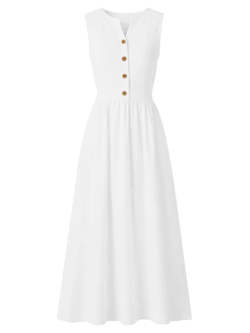 Sleeveless Button Front Flowy Midi Dress 8