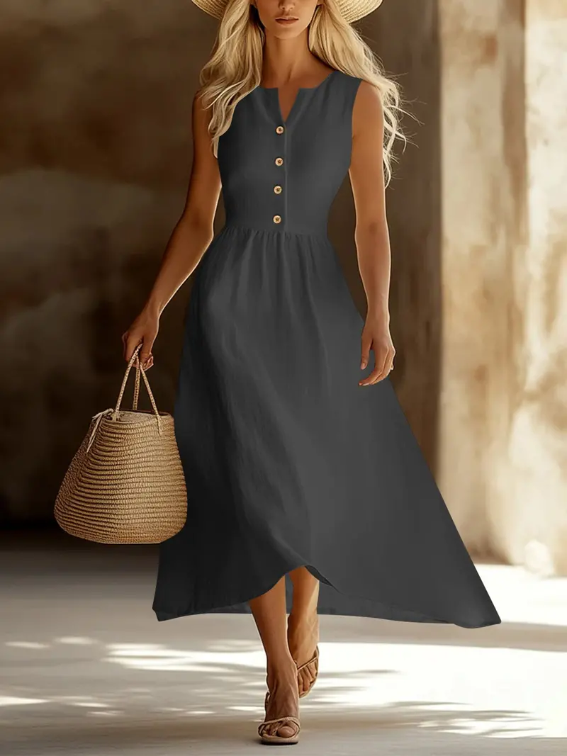 Sleeveless Button-Front Flowy Midi Dress for Women