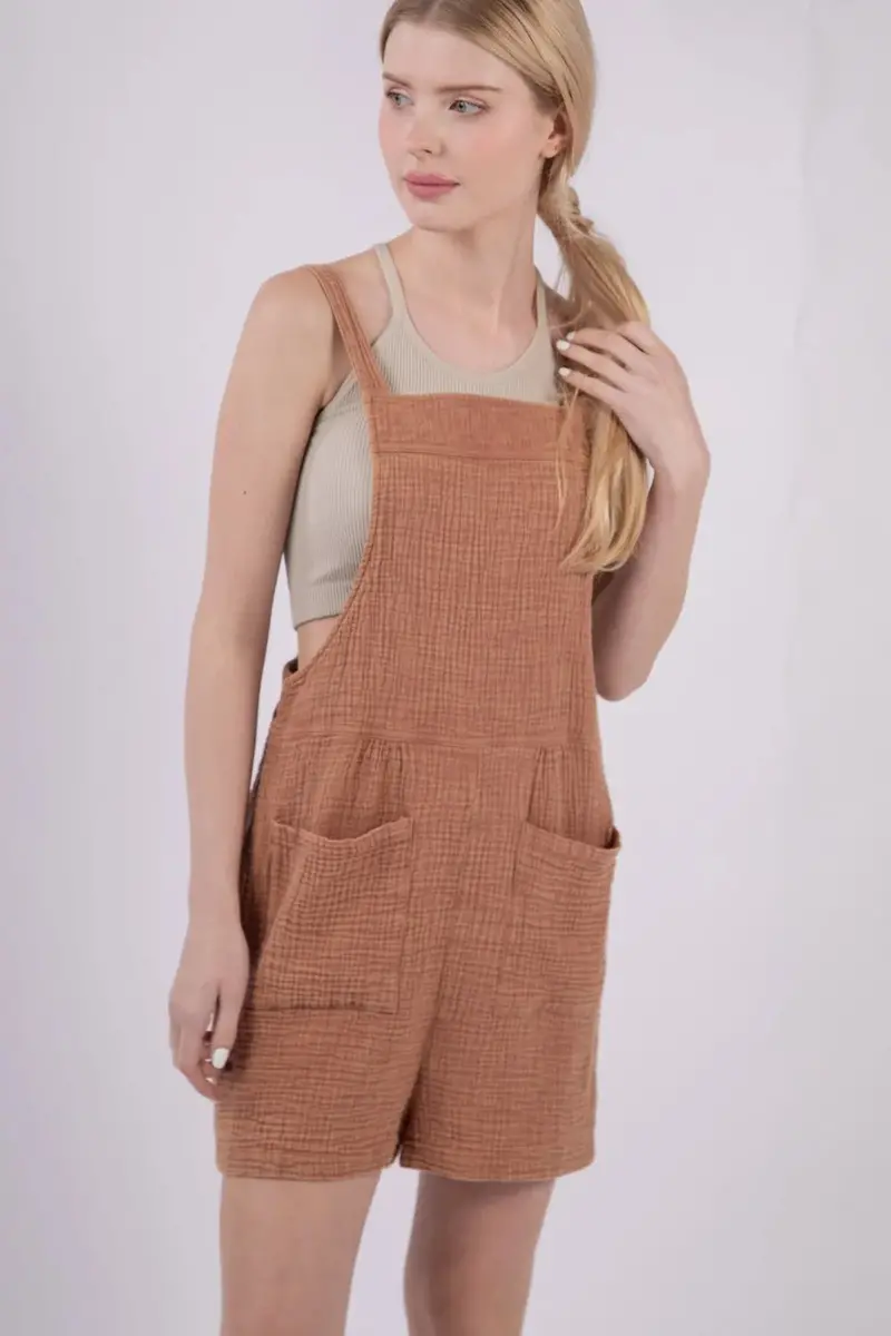 Sleeveless Double Gauze Overalls With Pockets 1